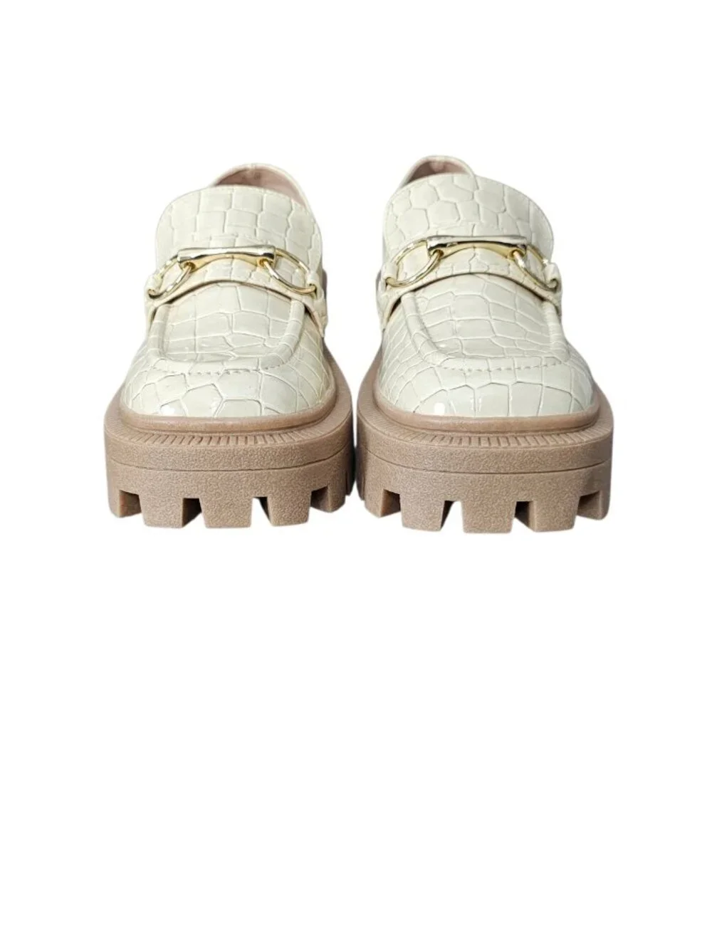 UO Urban Outfitters Boca Cream Croc Embossed Chunky Platform Lug Loafers 7 New